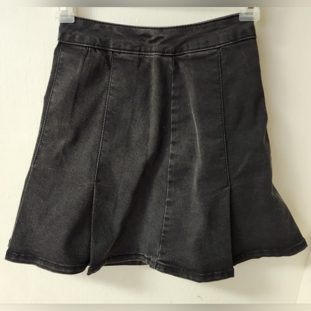 SO Pleaded Black Denim High Rise Tennis Golf Performance Jean Skirt  0